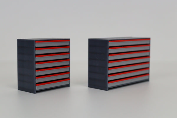 Realistic 1:18 scale storage units for workshop dioramas and diecast car collections