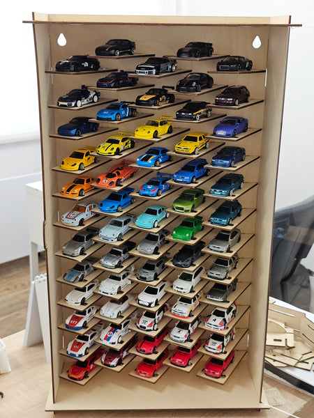 Wooden model car display case 1:64 Vitrine Die cast cars showcase Scale 1/60-64
