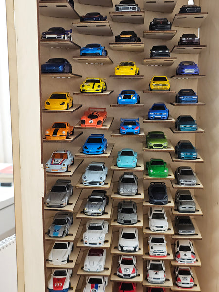 Wooden model car display case 1:64 Vitrine Die cast cars showcase Scale 1/60-64