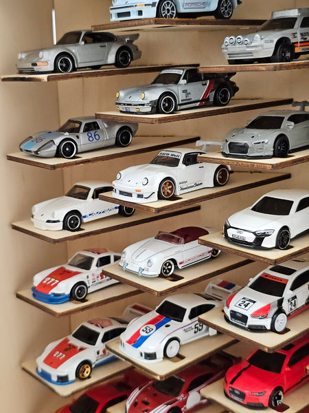 Wooden model car display case 1:64 Vitrine Die cast cars showcase Scale 1/60-64