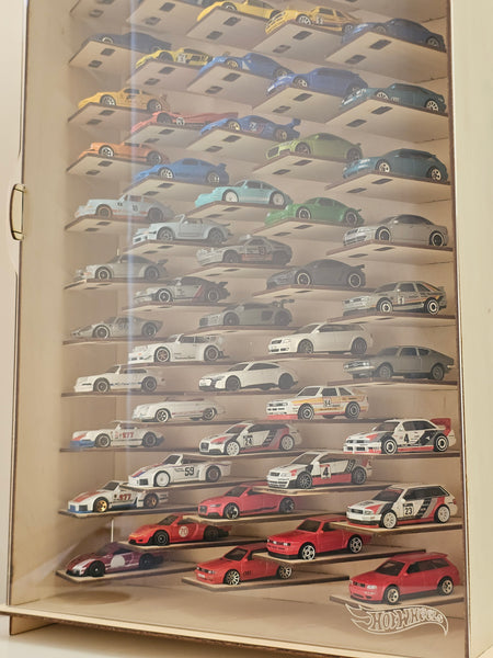 Wooden model car display case 1:64 Vitrine Die cast cars showcase Scale 1/60-64