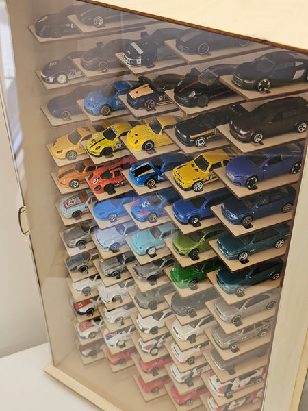 Wooden model car display case 1:64 Vitrine Die cast cars showcase Scale 1/60-64