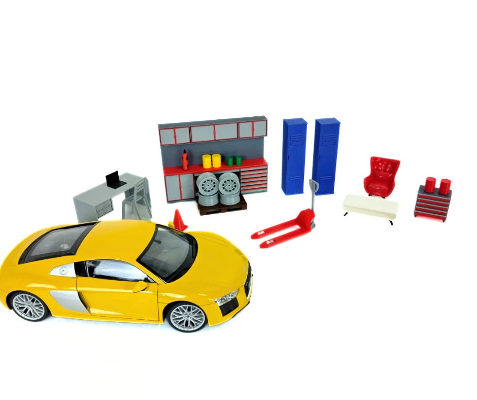 1:18 Scale Garage Diorama Accessory Set – Cabinet Lockers Furniture & Tools 1/18