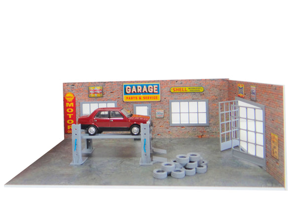 diorama die-cast car display brick garage
