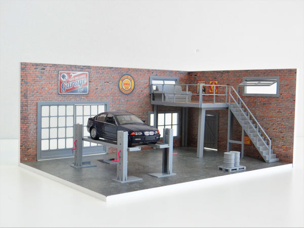 Scale 1:43 DIY Two-floor brick garage service Diorama model kit Car display
