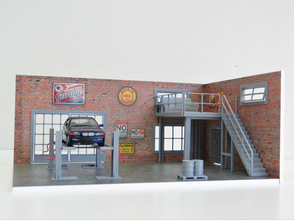 Scale 1:43 DIY Two-floor brick garage service Diorama model kit Car display