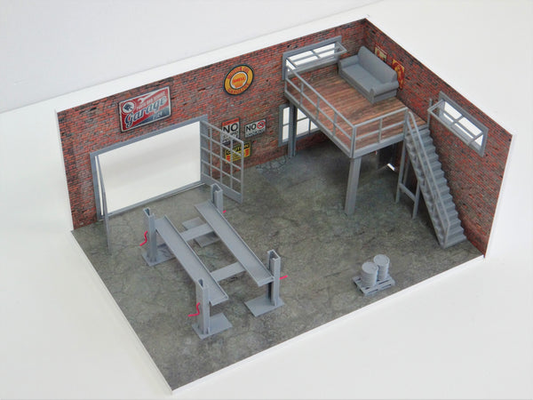 Scale 1:43 DIY Two-floor brick garage service Diorama model kit Car display