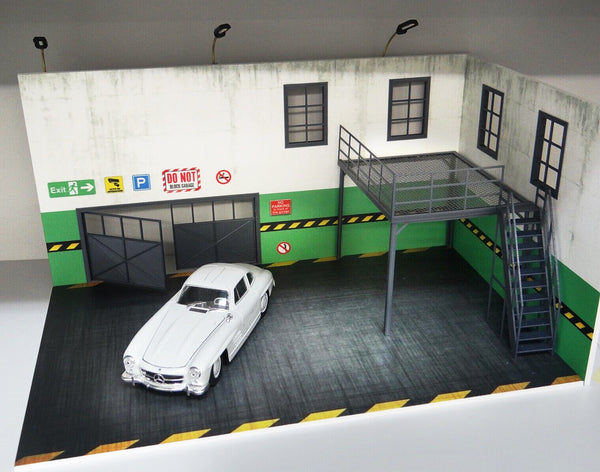 Two story garage with LED lights Scale 1:24 Diorama - model kit Size 1/24