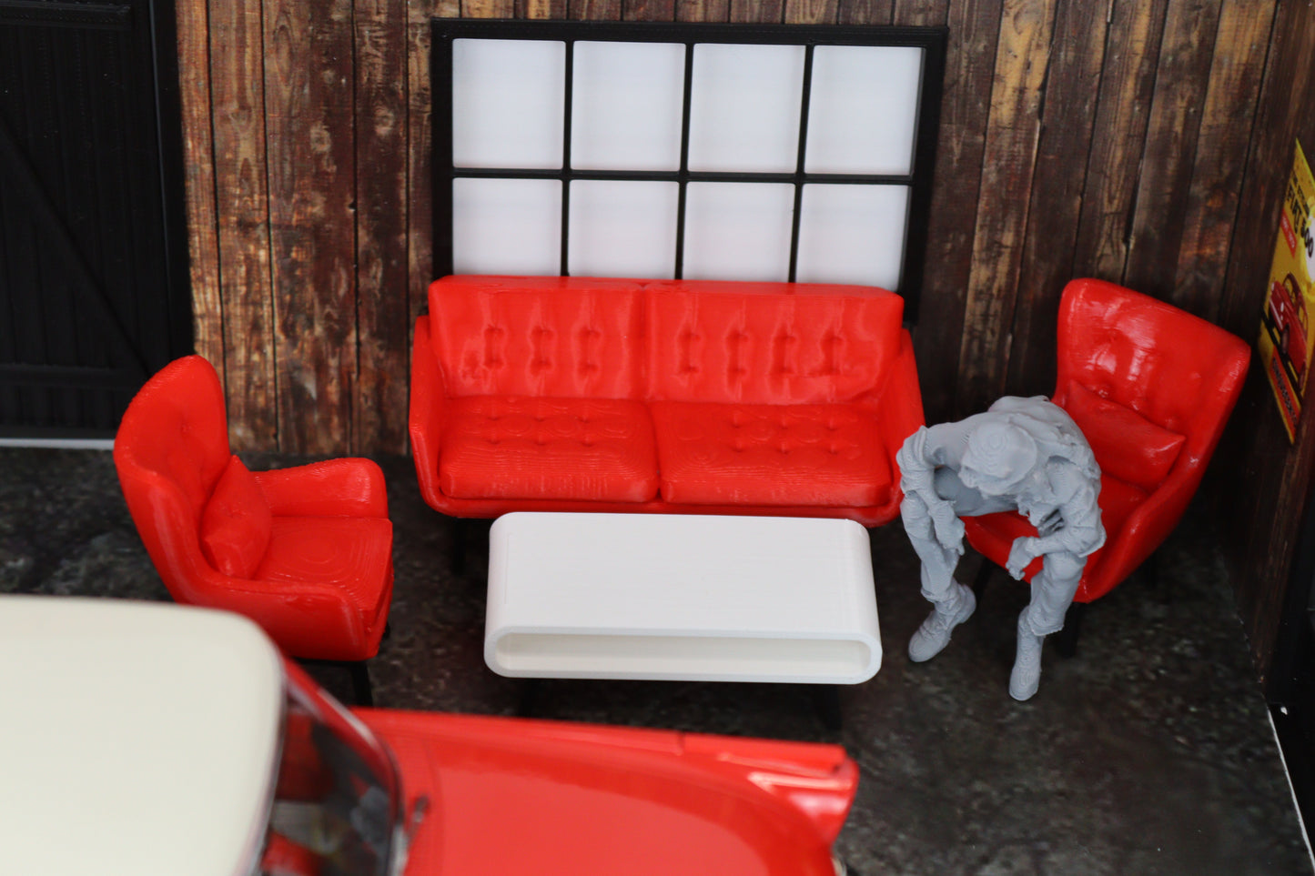 1:18 Couch Lounge Set (Red) - Realistic Couch / Sofa Set with Coffee Table