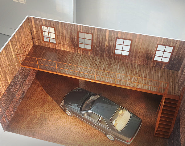 Two-Story Garage 1:18 Scale – Wood and Brick Diorama Kit for Car Display 1/18