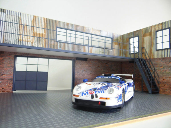 Diorama kit two-story garage with railing and stairs 1:18 scale