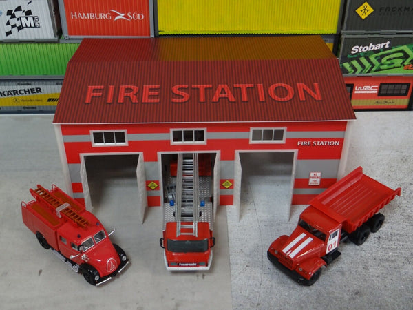 Fire Station Diorama Kit front view – scale model display building