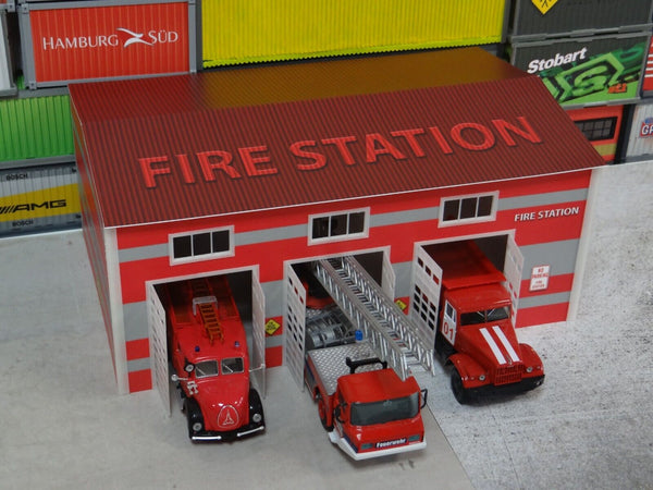 Fire Station Diorama Kit angled view with detailed walls and windows