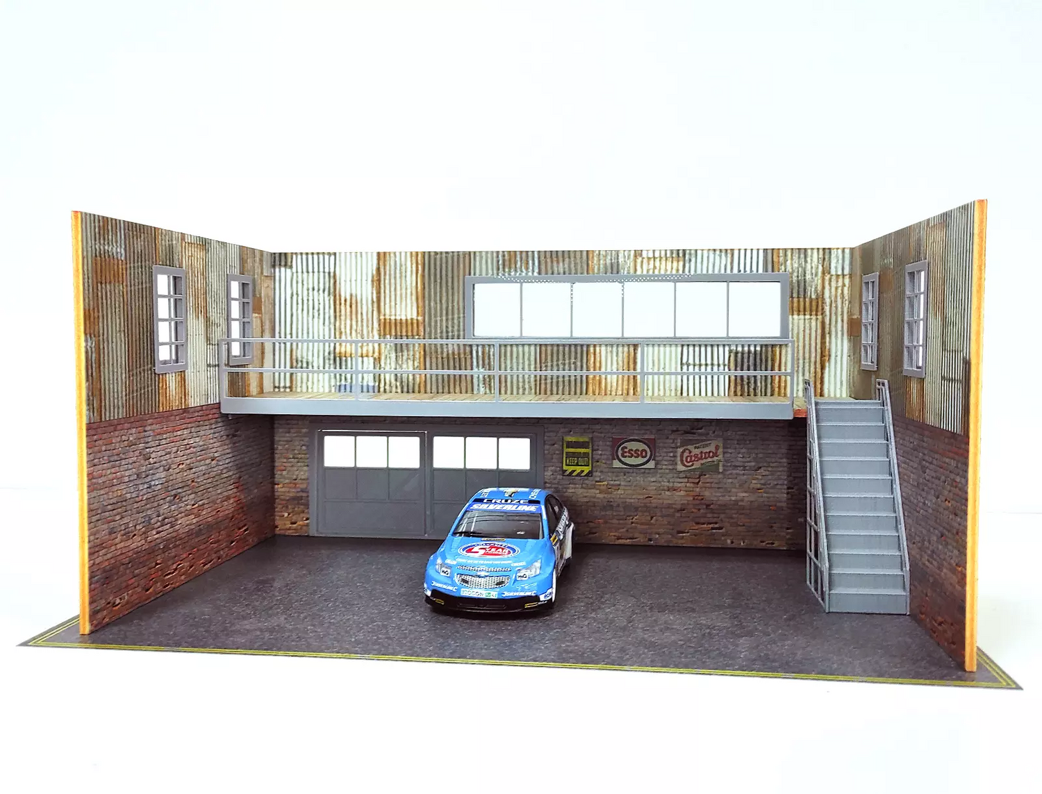 Brick, metal garage with second floor /1:43/