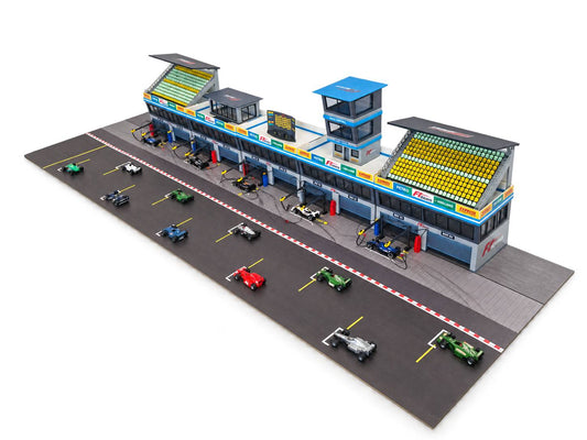 1:64 Scale Diorama City Pit Stop Garage Building Set – Model Car Racing Display