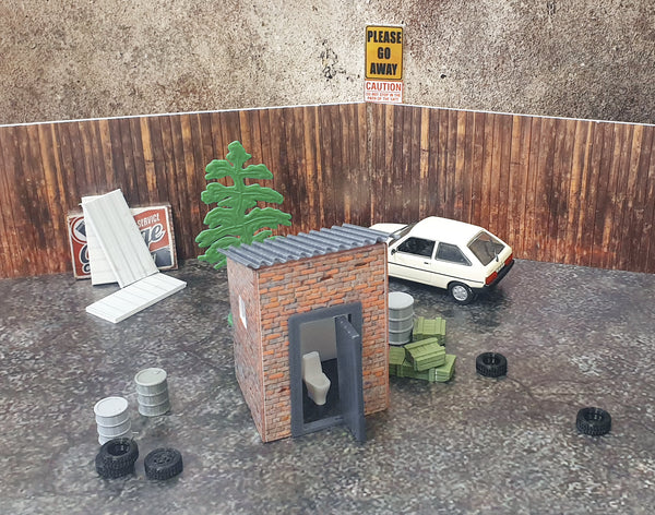 Outdoor WC. WC building. Scale 1:43. Retro WC. Diorama miniature. Diorama display decoration