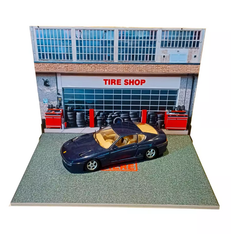 Tire shop Diorama model Scale 1:24 Auto service miniature Car models display Size 1/24