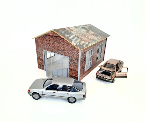 Brick Garage Diorama Kit – 1:24 Scale Diecast Model Car Display Building 1/24