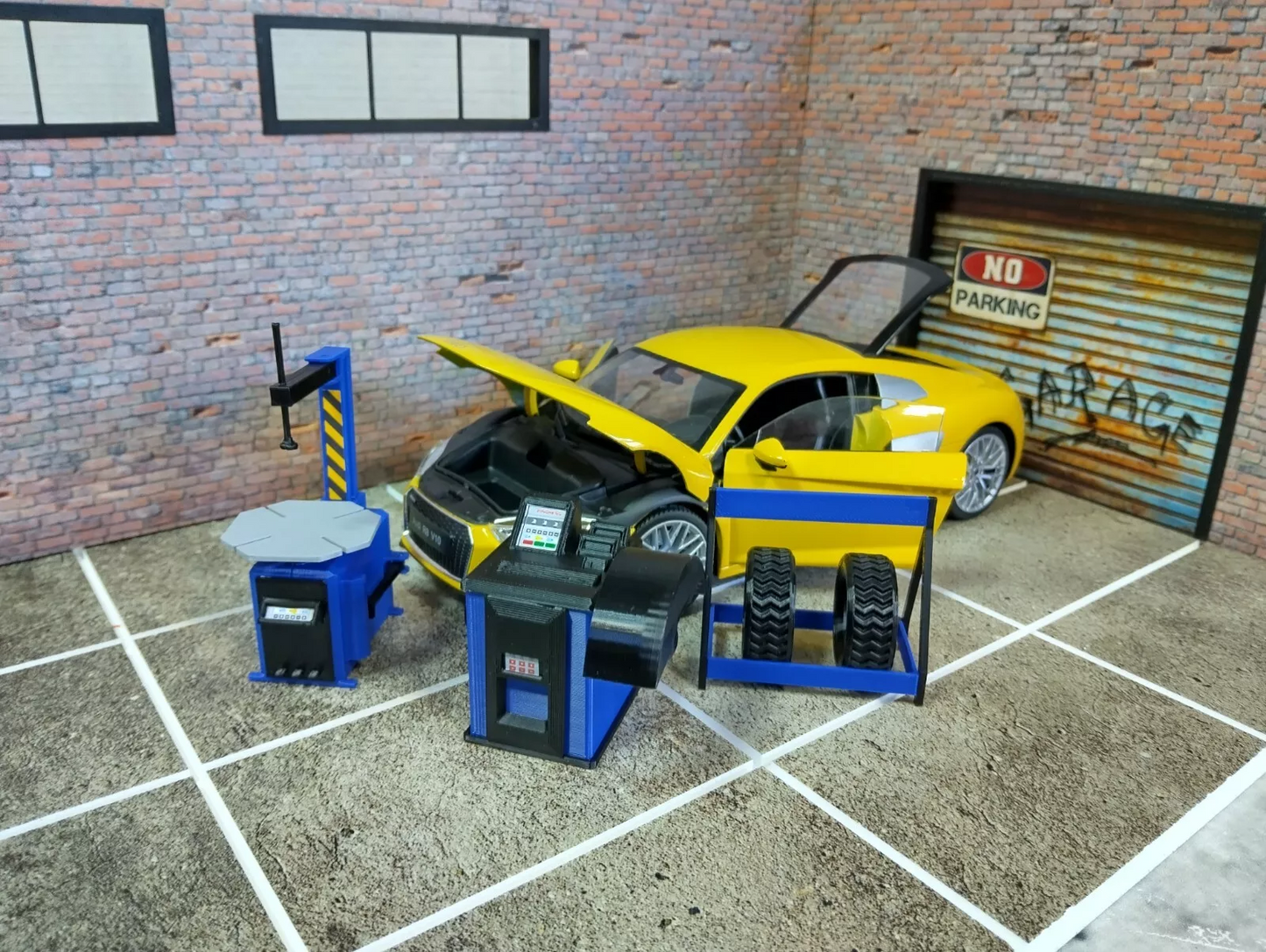 Tyre service equipment Tire shop tools 1:18 scale Model car display decoration