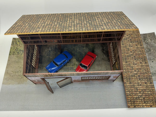 Industrial garage building LED Lights model cars display - diorama Scale 1:43