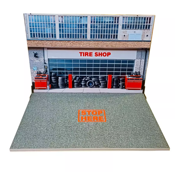 Tire shop Diorama model Scale 1:24 Auto service miniature Car models display Size 1/24