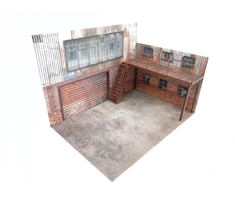 Old brick and metal sheet garage Model car display Diorama 1:18 Old brick and metal sheet garage Model car display Diorama 1:18