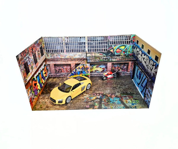 1:18 Scale Model Car Display Street Graffiti Garage Diorama Model Kit Size 1/18