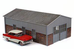 1:18 scale hangar garage with model car