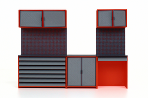 1:18 scale orange and grey garage cabinet system for diecast displays