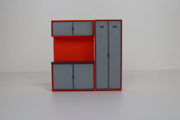 Orange and grey scale workshop cabinet furniture for diorama garages