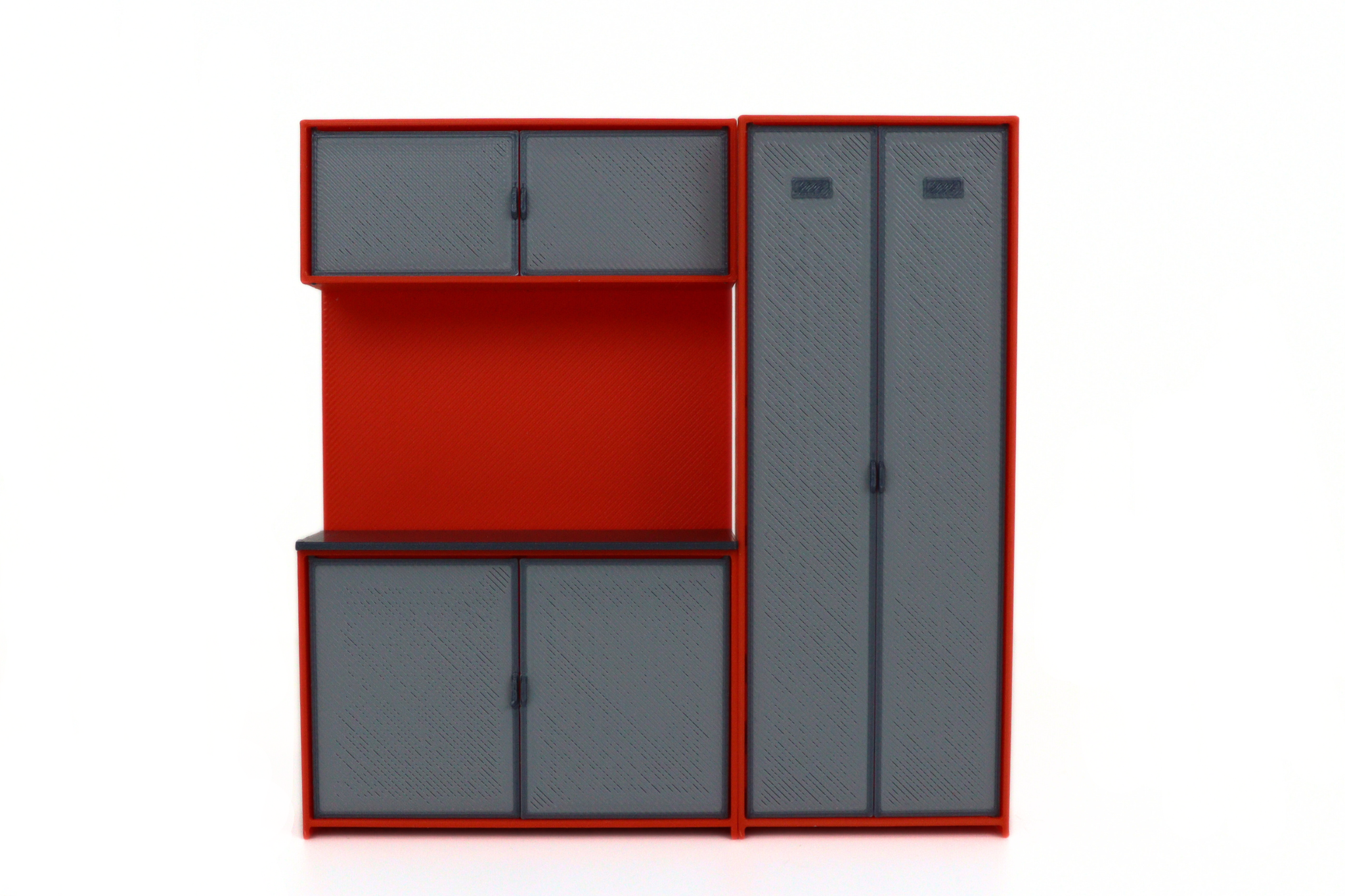 1:18 scale garage workshop cabinet set in orange and grey for model car displays