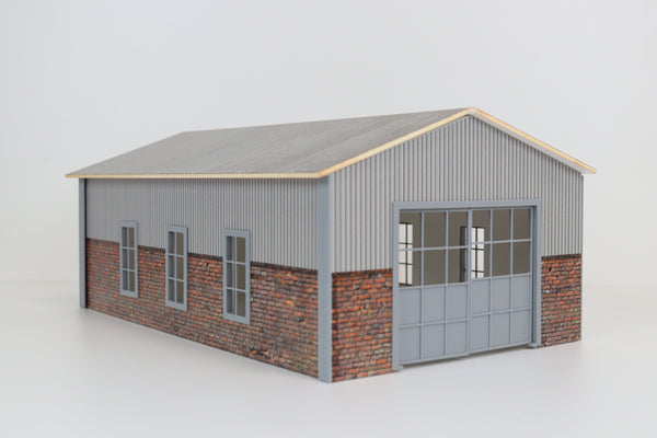 Realistic hangar-style garage designed for 1:24 model car enthusiasts