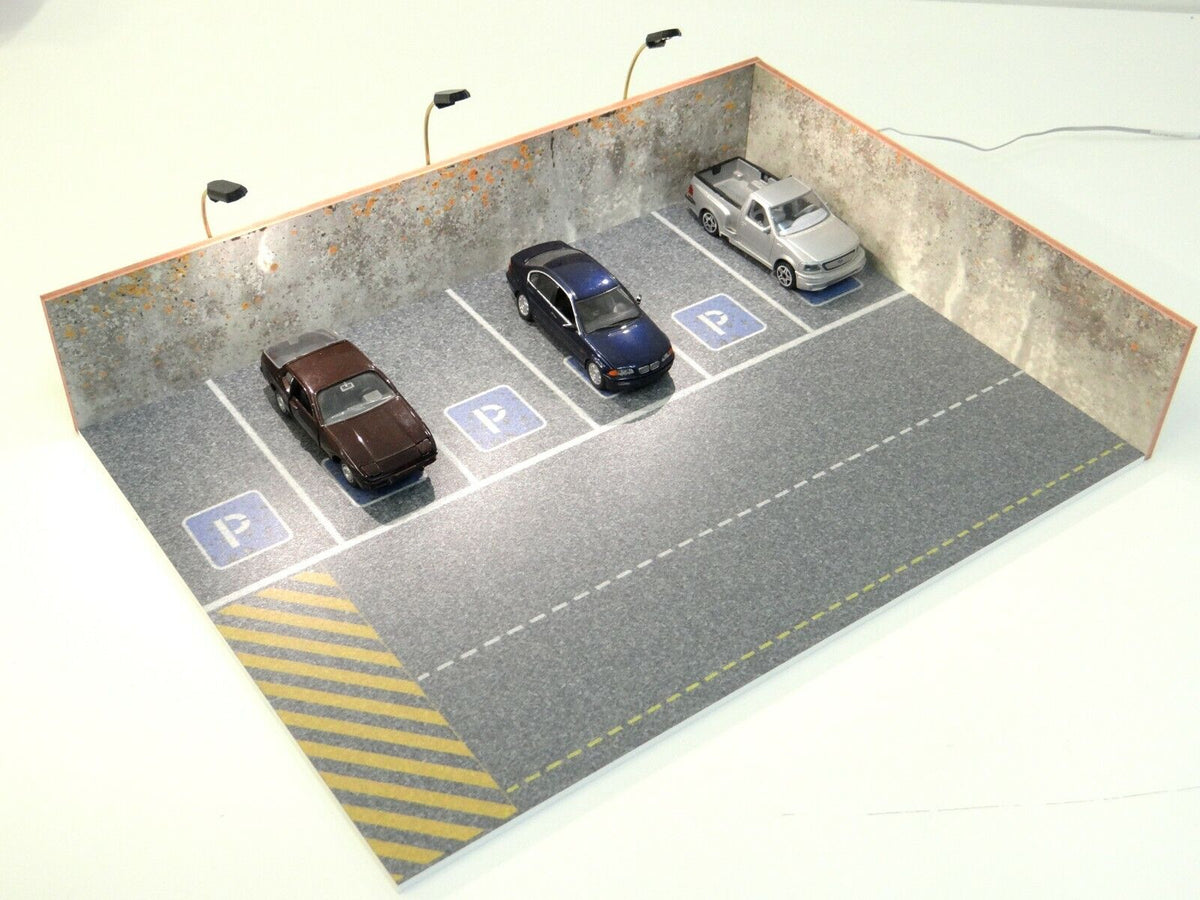 Parking lot Car park diorama with LED lights Scale 1:43 Model car disp ...