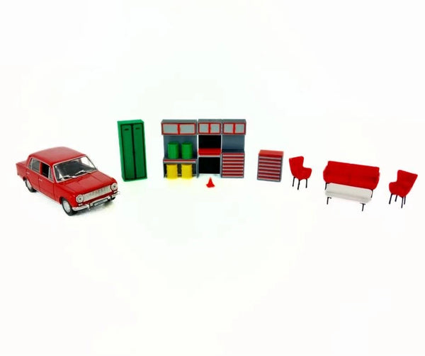 1:43 Scale Garage Furniture Set – Detailed Workshop & Auto Service Accessories