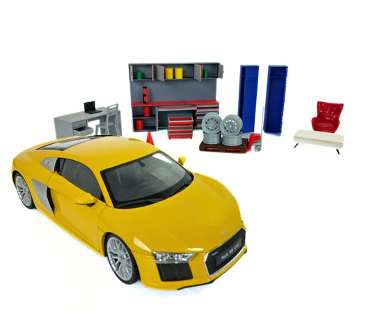 1:18 Scale Garage Diorama Accessory Set – Cabinet Lockers Furniture & Tools 1/18