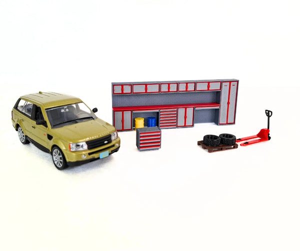 1:43 Scale Model Car Workshop Diorama Parts / Garage Interior Tools Cabinet Set