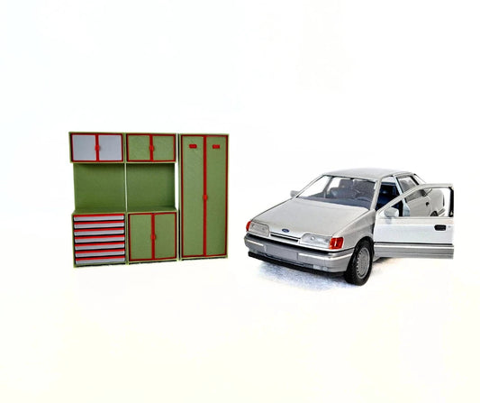 1:24 Scale Garage Cabinet Set – Workshop Furniture 1/24 for Model Car Dioramas