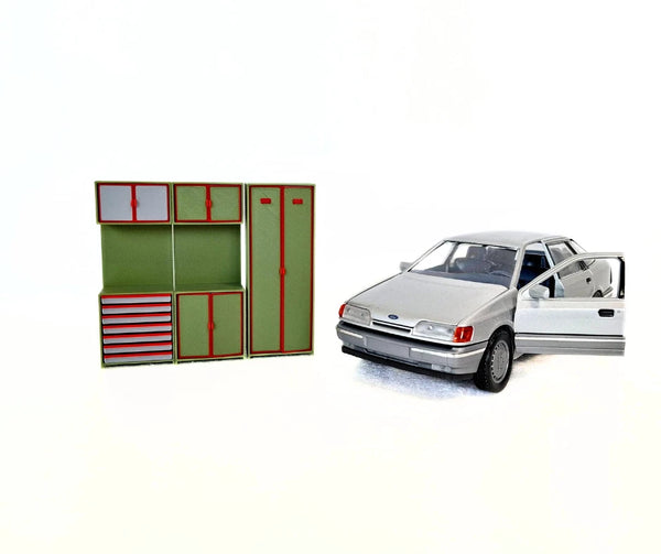 1:24 Scale Garage Cabinet Set – Workshop Furniture 1/24 for Model Car Dioramas
