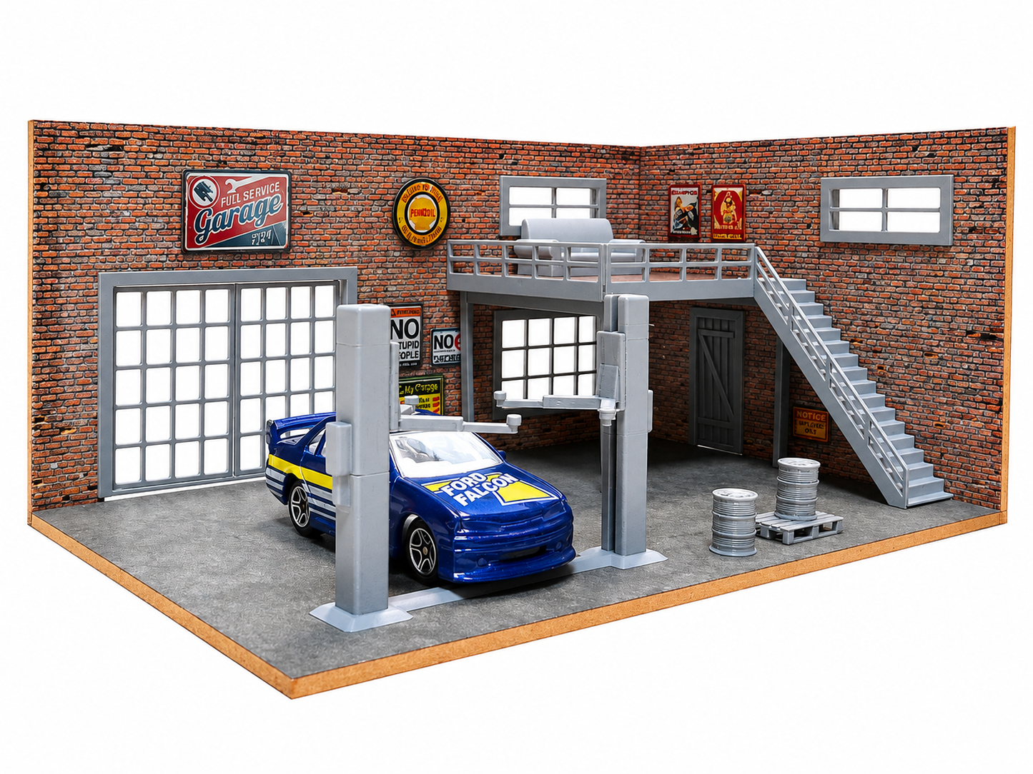 Two floor brick garage Diorama model kit Model car display Scale 1:60 - 1:64