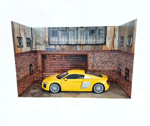 1:18 Scale Industrial Garage Diorama Display – Urban Brick Workshop Scene 1/18