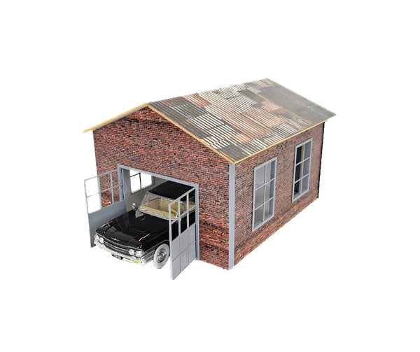 Brick Garage Diorama Kit – 1:24 Scale Diecast Model Car Display Building 1/24