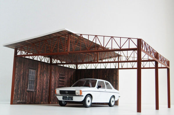 Scale 1:18 Diorama shelter Open garage Model cars display Diorama model kit 1/18
