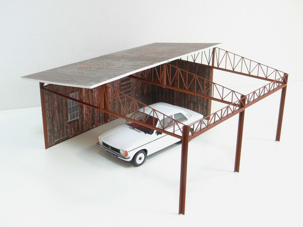 Scale 1:18 Diorama shelter Open garage Model cars display Diorama model kit 1/18