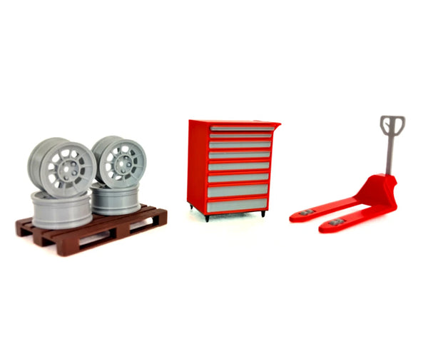 1:18 Scale Auto Service Equipment Set – Realistic Diorama Garage Accessories