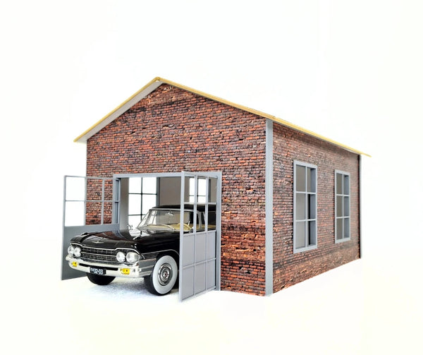 Brick Garage Diorama Kit – 1:24 Scale Diecast Model Car Display Building 1/24