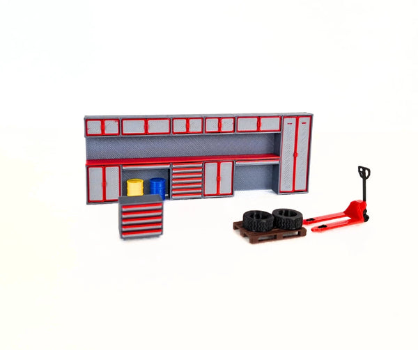 1:43 Scale Model Car Workshop Diorama Parts / Garage Interior Tools Cabinet Set
