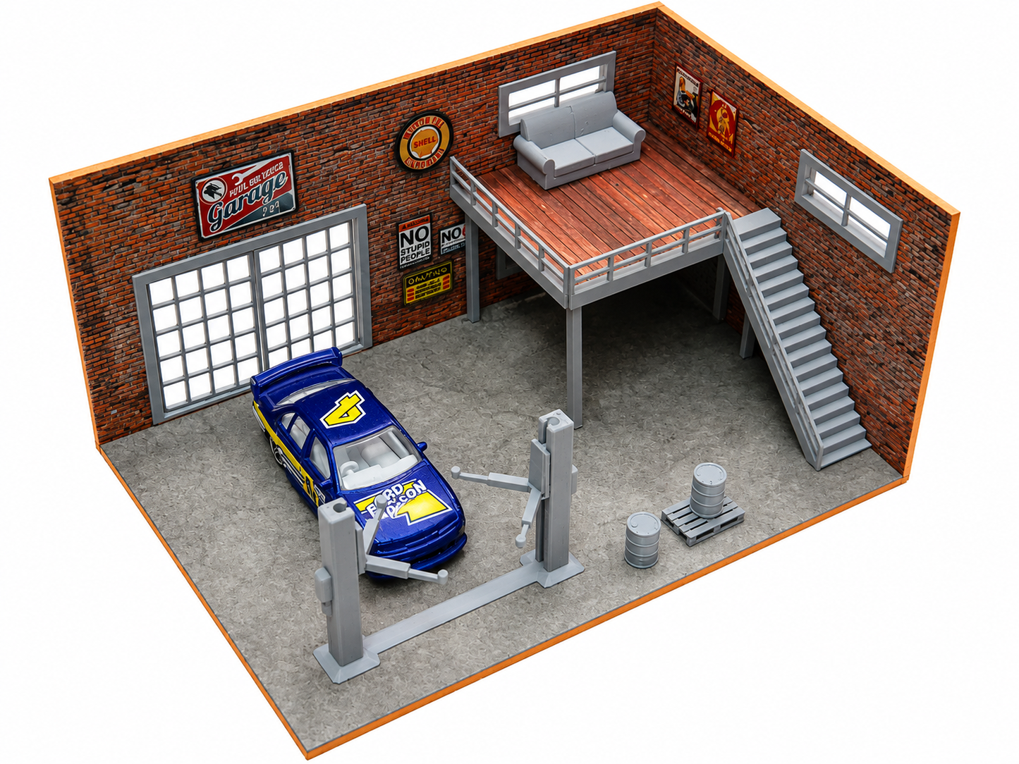 Two floor brick garage Diorama model kit Model car display Scale 1:60 - 1:64