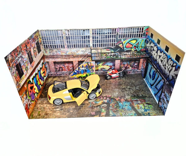1:18 Scale Model Car Display Street Graffiti Garage Diorama Model Kit Size 1/18
