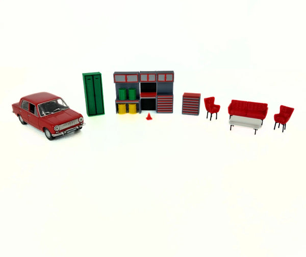 1:43 Scale Garage Furniture Set – Detailed Workshop & Auto Service Accessories