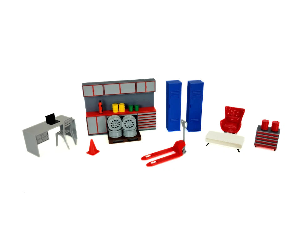 1:18 Scale Garage Diorama Accessory Set – Cabinet Lockers Furniture & Tools 1/18